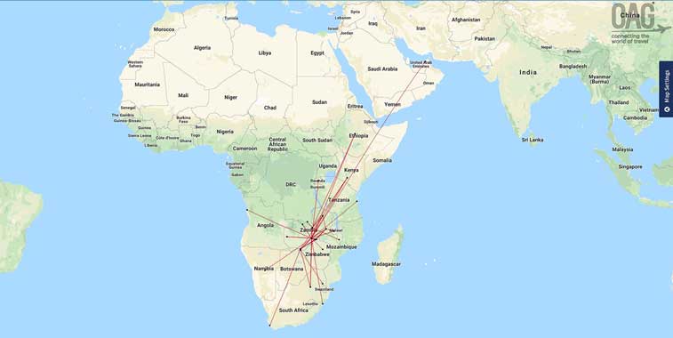 Zambia, route map