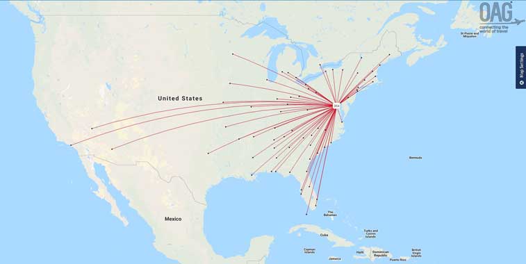 American Airlines, Washington Reagan route map