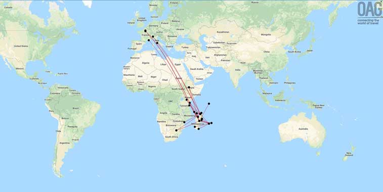Madagascar international route map
