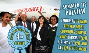 Ethiopian Airlines set to serve more country markets than MEB3 in S19, Ryanair still tops route table