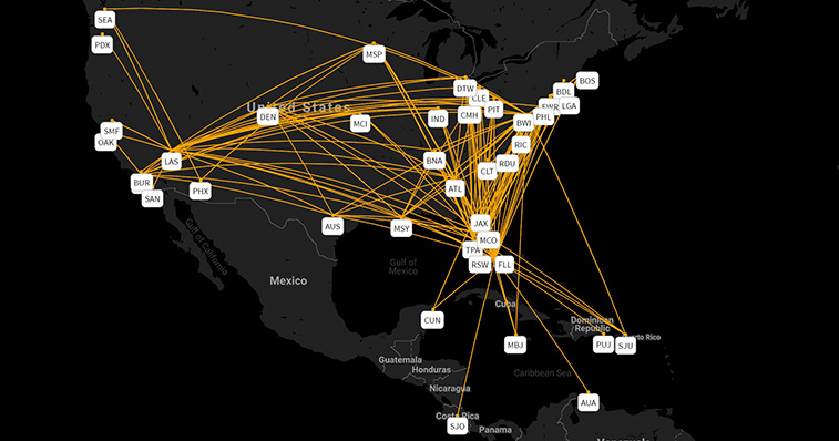 Spirit Airlines has direct competition on 84% of routes; Southwest is #1 by route overlap (4)