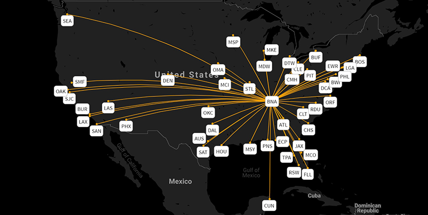 The US’ top-100 airports Los Angeles, Seattle, Fort Lauderdale, Nashville stand out for growth since 2010