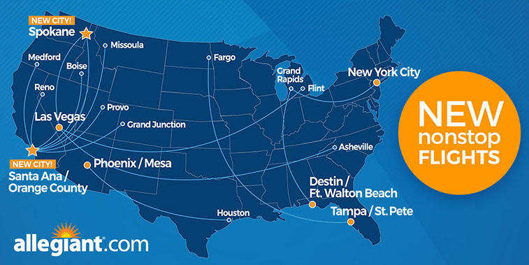 Allegiant will have no direct competition on 12 of its 15 new routes