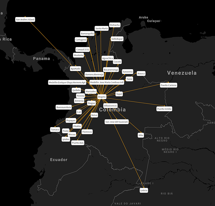 Bogota has 41 domestic routes, network almost unchanged